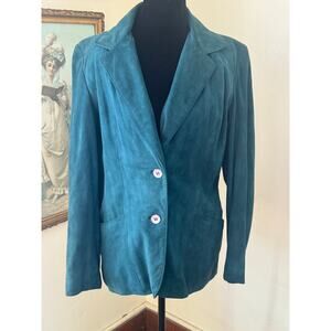 Vintage Leathercraft Process of America NYC Teal Suede Leather Blazer Size 12